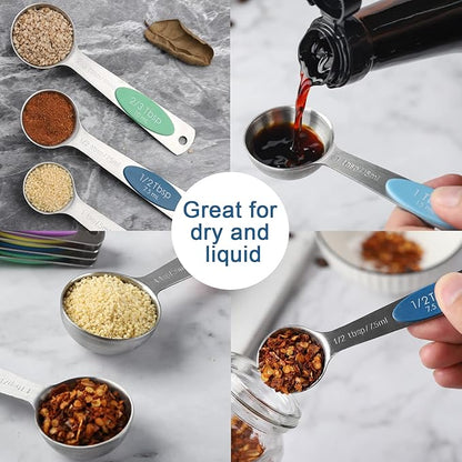 Magnetic Measuring Spoons Set of 9 Stainless Steel Stackable Measuring Spoons Heavy Duty Nesting Teaspoons Tablespoons for Measuring Dry and Liquid Ingredients
