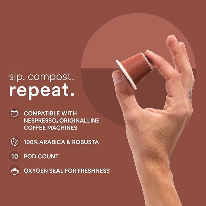 WOKEN COFFEE Compostable Nespresso Pods - Vigoroso Dark Roast Italian Espresso Coffee Capsules Compatible With Nespresso Coffee Machine (100 Pod Count, 10 Boxes)