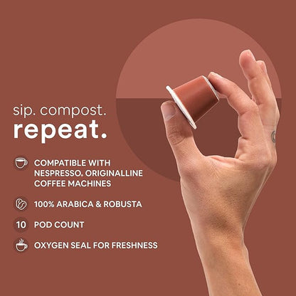 WOKEN COFFEE Compostable Nespresso Pods - Vigoroso Dark Roast Italian Espresso Coffee Capsules Compatible With Nespresso Coffee Machine (100 Pod Count, 10 Boxes)