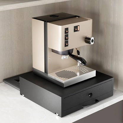 NiHome Acacia Wood Coffee Machine Tray with Pod Drawer, Smooth Wheels Rolling Appliance Slider, Large Drawer for K-Cups, Tea Bags, Under Cabinet Countertop Caddy for Espresso Maker, Blender, Air Fryer