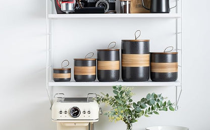 Small Ceramic Jar with Lid, Coffee Container Kitchen Food Storage Jars for Spice Sugar Tea Bag Matcha Container Airtight, Stacairtightkable Decorative Jars for Countertop, Black & 5oz