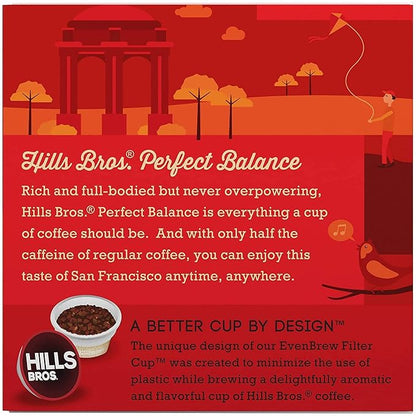 Hills Bros Single Serve Coffee Pods, Perfect Balance, Medium Roast Coffee, 12 Count-Keurig Compatible, Roasted Arabica Coffee Beans, Less Caffeine, Full-Body Flavor