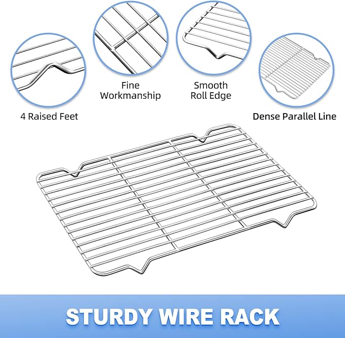 Baking Sheet with Cooling Rack (1 Cookie Sheet + 1 Baking Rack), Stainless Steel Small Baking Sheet Pan with Wire Rack, Toaster Oven Pans Size 10.4 x 8 x 1 Inch, Non-toxic & Heavy Duty & Non-stick