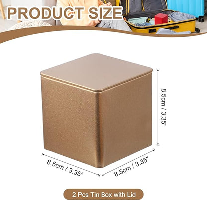 PATIKIL Metal Tea and Tin Set 3.35"x3.35"x3.35", 2 Pcs Metal Storage Airtight Storage Square Container with Lid for Loose Tea Coffee Candy Treats Gifts Spice DIY, Champagne