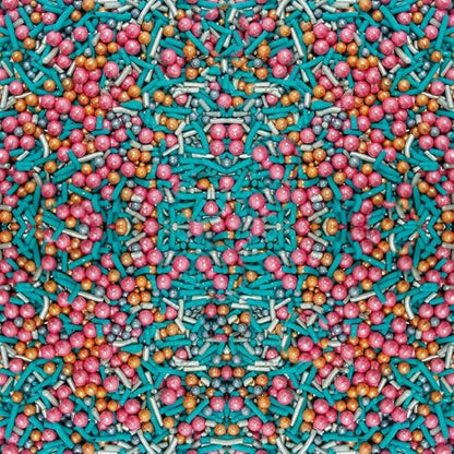 Confect Fusion Pearl Sprinkle Mix – Pink, Teal & Gold Sugar Pearls | Edible Cake Topping for Cupcakes, Cookies & Desserts – Decorative Baking Sprinkles Decoration | Vegan, Gluten-Free, Nut-Free, Soy-Free, Dairy-Free, Palm Oil-Free- 4.2 Oz