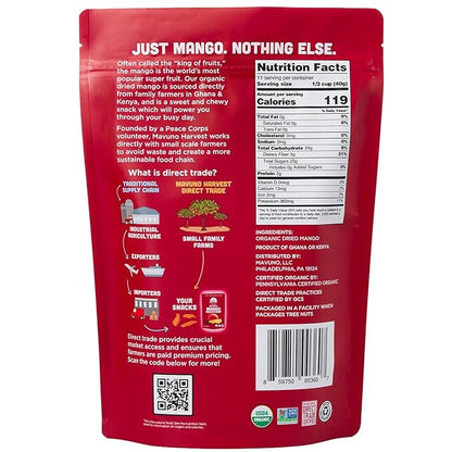Mavuno Harvest Mango Dried Fruit Snacks | Unsweetened Organic Dried Mango Slices | Gluten Free Healthy Snacks for Kids and Adults | Vegan, Non GMO, Direct Trade | 1 Pound Resealable Bag
