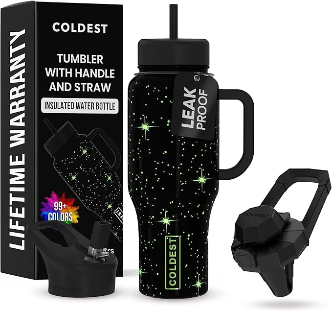 Coldest 40 oz Tumbler with Handle and Straw - 100% Leak Proof Insulated Tumbler with Lid and Straw (3 Lids) - Stainless Steel Tumblers for Women & Men - Cup Holder Friendly Base, 36 oz (Farther Away)