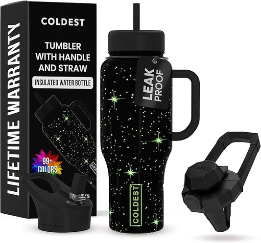 Coldest 40 oz Tumbler with Handle and Straw - 100% Leak Proof Insulated Tumbler with Lid and Straw (3 Lids) - Stainless Steel Tumblers for Women & Men - Cup Holder Friendly Base, 36 oz (Farther Away)