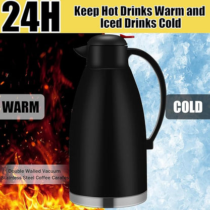 Nuogo 2 Pcs 102 oz Thermal Coffee Carafe Insulated Stainless Steel Carafe Double Walled Vacuum Coffee Thermal Pot with Brush for Home Office Use Keep 24 Hours Hot Water Tea(Black)