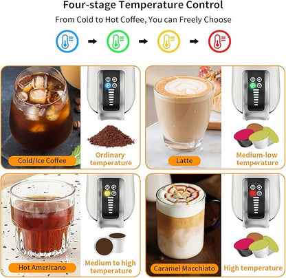 KOTLIE 5in1 19Bar Multicapsule Espresso Coffee Machine, Cold&Hot Brewing Single-Serve Coffee Maker, Cappuccino&Latte Maker for Kcup/Dolce Gusto/Nespresso Original/GroundCoffee/44mm ESE EM-308A (White)