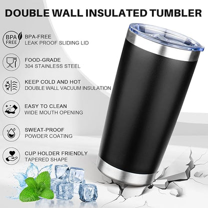 20oz Tumbler with Lid Double Wall Vacuum Insulated Travel Coffee Mug Stainless Steel Thermal Cup Powder Coated Sturdy Coffee Tumbler Bulk for Hot and Cold Beverage (Black,4)