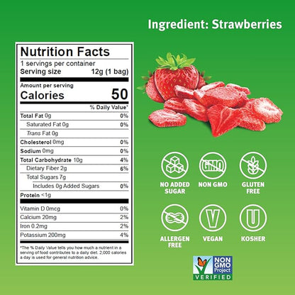 Crispy Green Natural Freeze-Dried Fruit, Strawberry Single-Serve, No Sugar Added, 0.42 Ounce (Pack of 12)