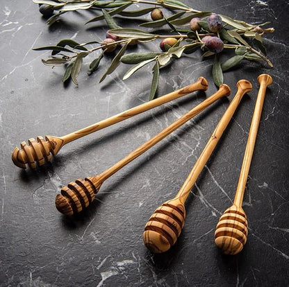 Olive Wood Honey Dipper/Honey Spoon/Honey Server/Honey Stick – 7.1 Inch Handmade Thin Wooden Drizzler