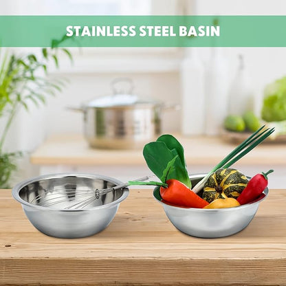 Pinkunn Set of 12 Stainless Steel Mixing Bowls, Nesting Metal Prep Salad Bowl Bulk Kitchen Large Reusable Baking Food Container for Hotel Restaurant Home Cooking, Silver(9.45 x 3.15 Inch)