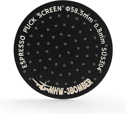 MHW-3BOMBER 58.5mm Espresso Puck Screen Metal Espresso Filter Reusable Coffee Filters for 58mm Portafilter Basket 0.8mm Thickness Titanium Coating Black FG5588-OS