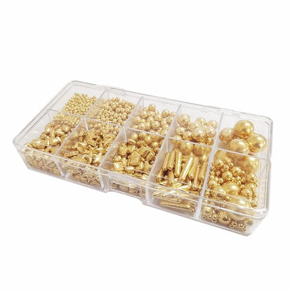 HIFUNBK Gold Mix Sprinkle For Cupcake Topper with Gift Box Pack, 10 Different Shape Sugar Candy Dragee for Cake Baking Decoration, 200g