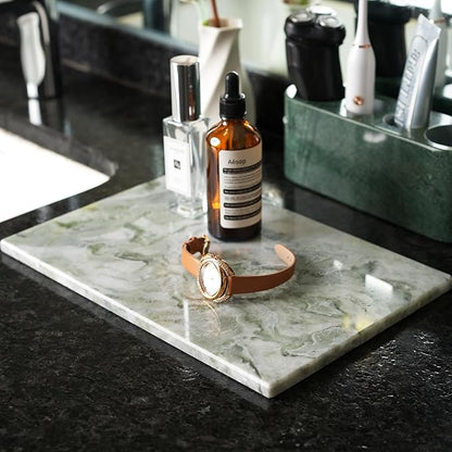 Koville Green Marble Cutting Board for Kitchen Countertop, 12" x 8" Real Marble Pastry Board Stone Slab Stone Cheese Boards for Home Decor, Bathroom Perfume Tray Candle Plate(Bianco Palomino)
