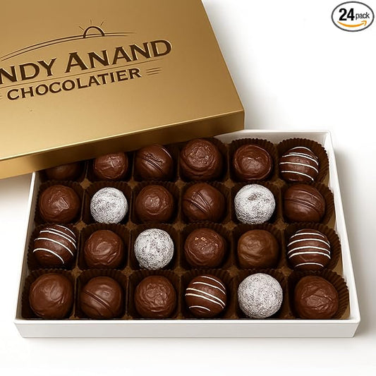 Andy Anand Chocolatier Champagne, Rum, Irish Cream & Kahlua Belgian Chocolate Truffles - Gluten Free Delicious & Divine Gourmet Liqueur Assortment - Perfect for Chocolate Lovers (24 Pcs)