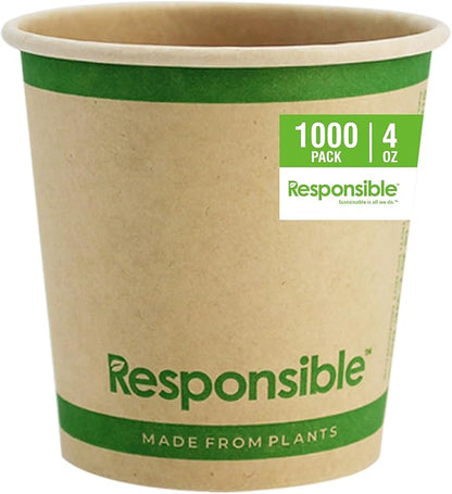 4 oz Paper Hot Cups, Tree-Less™ Compostable Paper Coffee Cups, Extra Strength, Tree-Free and Made Without PFAS, Natural Brown (1000 Count)