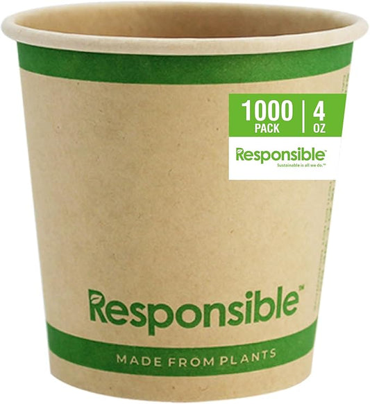 4 oz Paper Hot Cups, Tree-Less™ Compostable Paper Coffee Cups, Extra Strength, Tree-Free and Made Without PFAS, Natural Brown (1000 Count)