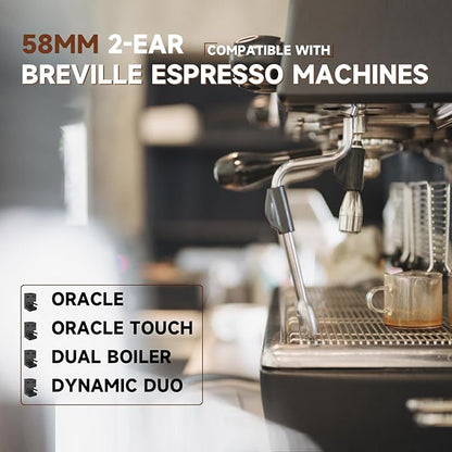 58mm Bottomless Portafilter with Double Shot Filter Basket & Wood Handle for Breville Oracle, Oracle Touch, Dual Boiler BES980XL BES990BSS BES920XL Espresso Machine