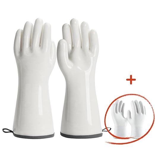 Silicone Oven Gloves - Heat Resistant, Barbecue, Reusable, Waterproof, Cotton Lined Mitts - XL