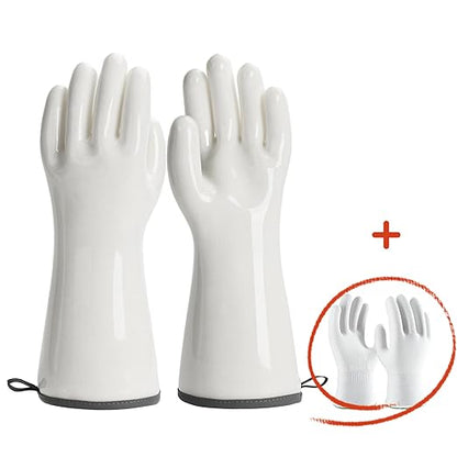 Silicone Oven Gloves - Heat Resistant, Barbecue, Reusable, Waterproof, Cotton Lined Mitts - XL