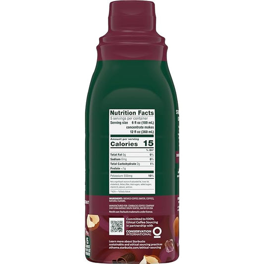Starbucks Cold Brew Coffee Concentrate, Naturally Flavored Dark Chocolate Hazelnut, Multi-Serve Bottle (32 Fl Oz)