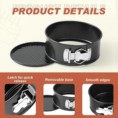 4 Pcs 6 Inch Non Stick Springform Pan with Removable Bottom Carbon Steel Cheesecake Pan Round Springform Cake Mold with Stainless Steel Spring Buckles for Baking Kitchens Restaurant