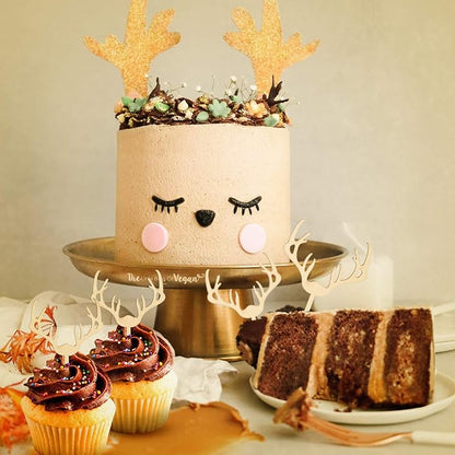 Deer Cupcake Toppers Wooden Baby Shower Woodland Antler Cake Picks Party Decorations Wedding Hunting Boho Rustic Country Birthday Party Supplies Set of 24