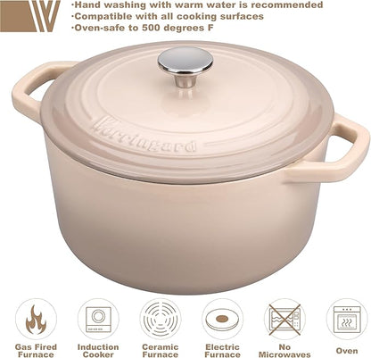 Enameled Cast Iron Dutch Oven Pot with Lid, for Bread Baking, Round Bread Oven- include Sourdough Bread Baking Supplies Set, 4.5QT, Latte