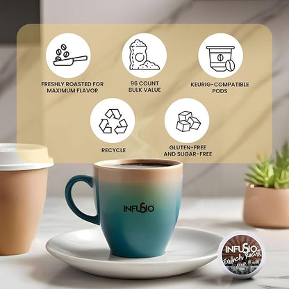 96 Count - French Roast, Single serve Coffee pods for Keurig K Cup® Brewers - InfuSio Premium Roasted Coffee (French Roast, 96 count Compatible with 2.0)……