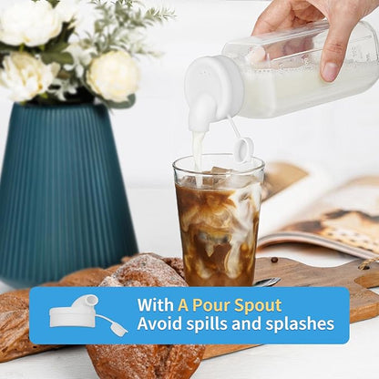 6 Pack 16 Oz Glass Juice Bottles with Pour Spout, 100% Airtight Heavy Duty SCREW Lid- Reusable Glass Milk Bottles w Capacity Mark, Square Drinking Jar Juice Container Breast Milk Pitcher(Extra 2 Lid)