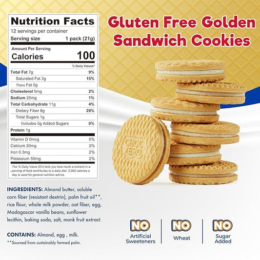 ChocZero Gluten-Free Vanilla Sandwich Cookies with Creme - Low Sugar, Keto Friendly Dunkies (1 Box, 9oz)