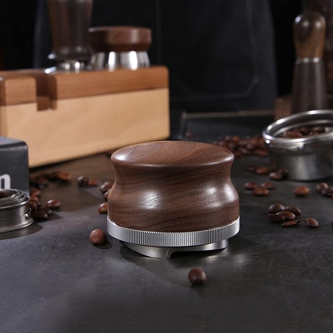 53mm Coffee Distributor, Espresso Distribution Tool, Adjustable Depth Espresso Tamper Leveler with Walnut Wood Handle Fits for 54mm Breville Barista Portafilter
