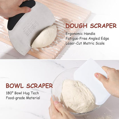 Sourdough Banneton Proofing Basket Set of 2, 9" Round Bread Proofing Basket with Starter Kit Sourdough Bread Baking Supplies for Sour Dough Proofing Fermentation