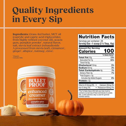 Bulletproof Pumpkin Spice Creamer, 14.8 Ounces, Keto Coffee Powder Creamer with MCT Oil and Grass-Fed Butter