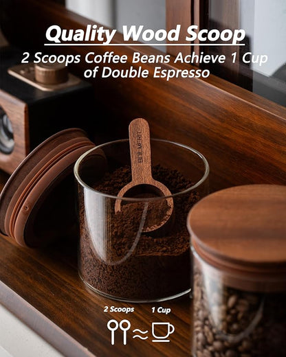 500ml Glass Coffee Canister with Wooden Lids and Scoop, Kitchen Coffee Container Set of 2 Hold Up to Total 12 oz of Coffee Bean, Airtight Food Storge Jars for Ground Coffee Bar Cereal Snack