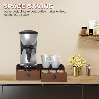 Wooden Coffee Pod Holder & Organizer - Coffee Station Organizer for Counter, Coffee Pods and Tea Organizer Holder Compatible with Keurig Pod & K-Cup | 30 Pod Capacity