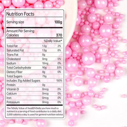 Pink Pearl Sugar Sprinkles, Desserts Decoration, Edible Pearl Candy, 150g/5.29oz Mix Size, Cake, Donut, Cupcake, Gender- Reveal Party, Valentine's Day, Wedding Party, Christmas Supplies