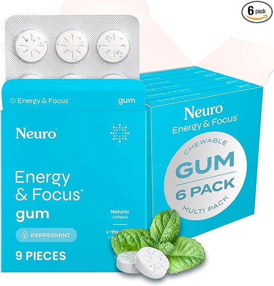 NeuroGum Energy & Focus Gum (Peppermint, 54 Pieces) | 40mg Natural Caffeine + L-Theanine + Vitamin B12 & B6 + Xylitol | Sugar Free Nootropic Cognitive Brain Performance Supplement