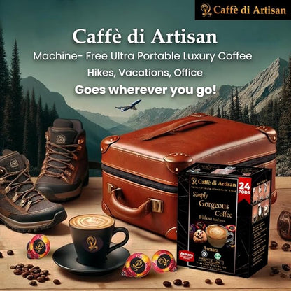 Caffè di Artisan Liquid Coffee Pods – Premium Single-Serve Coffee for Cold Brew concentrate, Iced Coffee & Hot Coffees – Machine-Free, Eco-Friendly, Ready in Seconds. Rich; Asmara; Arabica; Medium Roast – 24 Count.