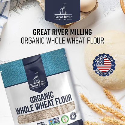 Great River Organic Milling Organic Whole Wheat Flour | Unbleached & Unbromated | High Protein & Fiber | Non-GMO, Kosher | Perfect for Sourdough, Bread, Rolls & Baking | 5 Lb