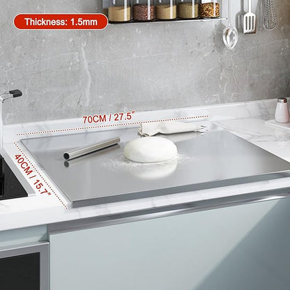 Stainless Steel Cutting Boards for Kitchen,304 Stainless Steel Chopping Boards with Lip and Non-slip silicone pad for Countertop Cutting Meats Fruits, Easy To Clean (15.7 * 27.5 * 0.06inch)