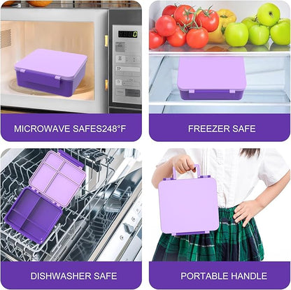 Kids Bento Lunch Box with 8oz Soup Thermo, Water Bottle, Kids Leakproof Lunch Food Containers with 4 Compartment, Insulated Hot Food Jar with Lunch Bag for School, Trvael (Purple)