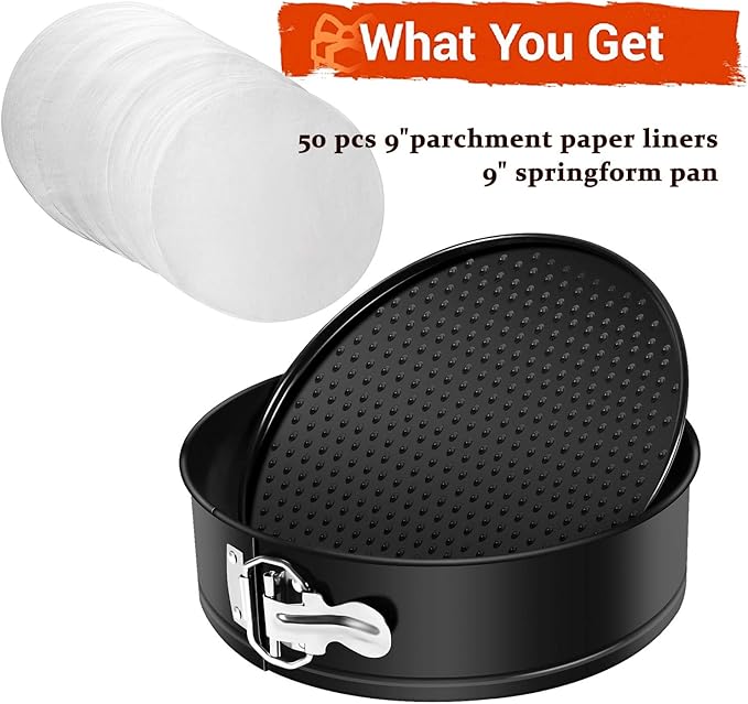 9 Inch Springform Pan Nonstick - Cheesecake Pan with Removable Bottom/Leakproof - Round Cake Pan with 50 Pcs Parchment Paper Liners - Fits 6 Qt 8 Qt Pressure Cooker