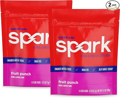 AdvoCare Spark - Energy Drink Mix - Vitamin & Amino Acid Supplement - Supports Energy & Focus - Portable Immune Support - Sugar-Free - Fruit Punch - 2 Pack (14 Stick Packs, 3.5 oz)