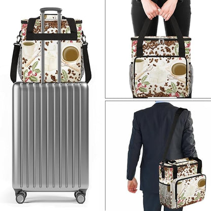 Watercolor Coffee Bean Coffee Maker Carring Bag Cafe Travel Carrying Storage Tote Bag Compatible with Keurig K-Mini or K-Mini Plus Portable Single Serve Coffee Brewer Case with Pockets for K-cup Pods