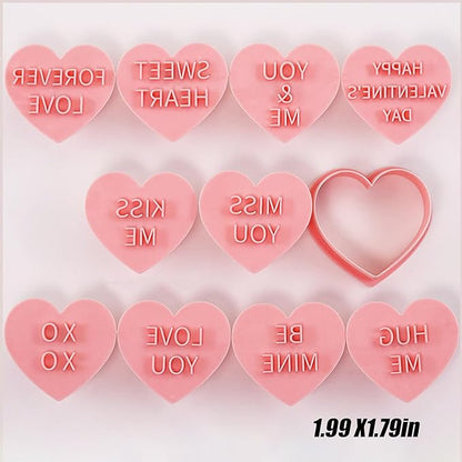 Heart Cookie Cutter Set, 10 Pcs 3D Pressable Biscuit Cutter and Stamps, Valentine's Day Cookie Molds Wedding Party DIY Cake Decorating Kit (B10)