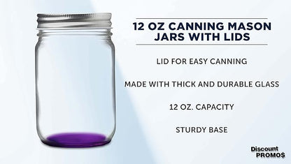 DISCOUNT PROMOS 10 Decorating Mason Jars Set, 12 oz. - Canning, Aluminum Lid - Purple